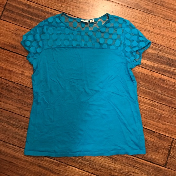 Cato Tops - Bright Blue Tee with Dotted Mesh Chest Detail